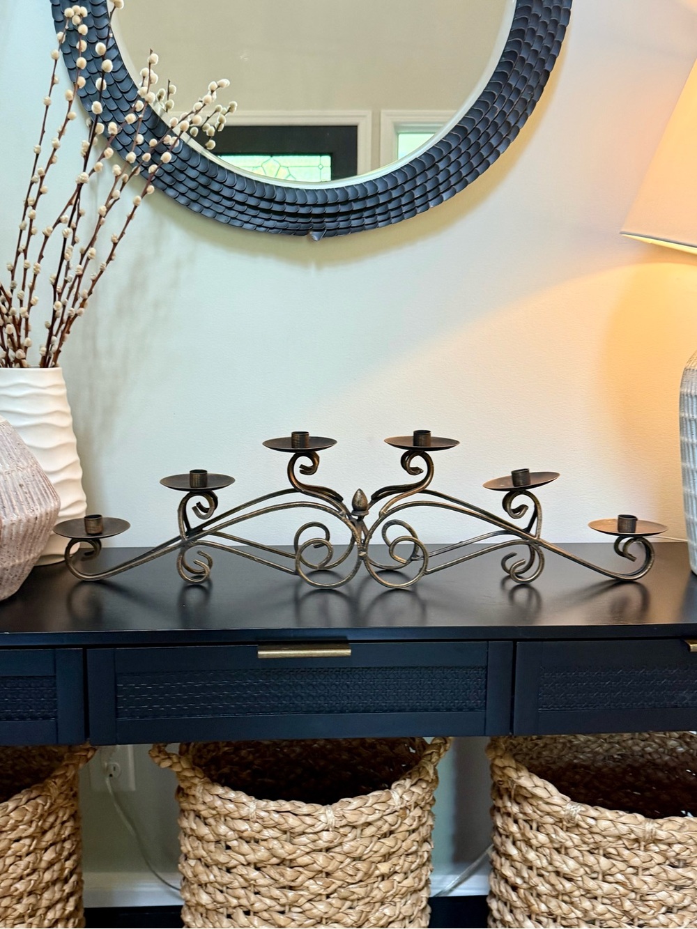 Scrollwork 6-Arm Metal Candle Holder - Picture 2 of 7